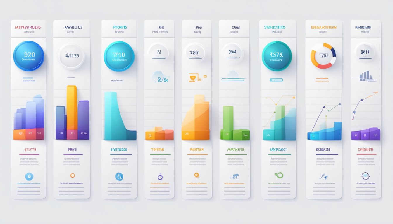 A stack of 8 different web analytics tools, each labeled with their names, arranged in a neat and organized manner on a clean white background