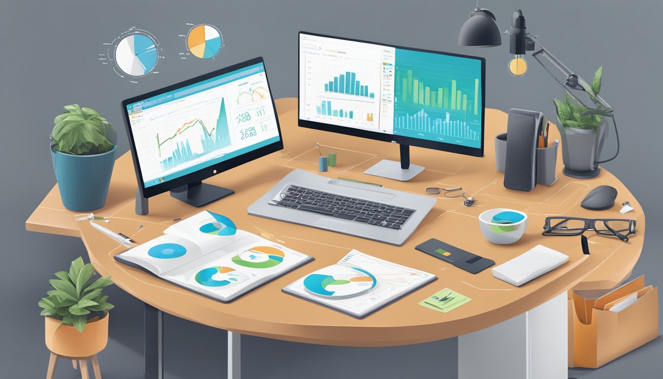 A desk with a computer displaying Moz Pro and SEMrush logos, surrounded by charts and graphs.</p><p>A notepad with "The 5 Best Alternatives to SEMrush" written on it