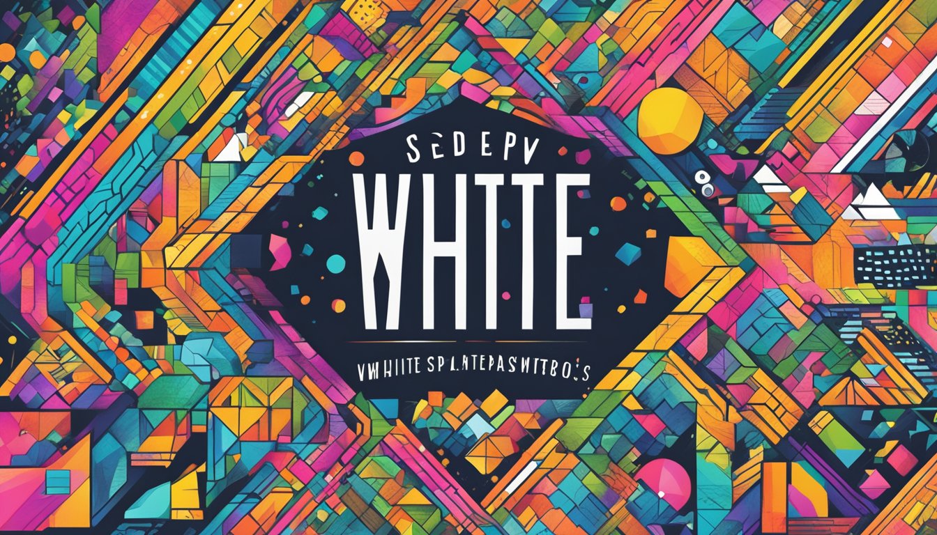 A vibrant, colorful spectrum of 8 alternative options to WhiteSpark, each labeled with bold, eye-catching typography and surrounded by dynamic, energetic shapes and patterns