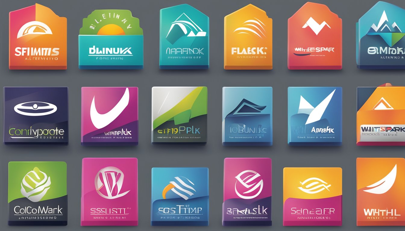 A lineup of colorful, dynamic logos for 8 alternative businesses to WhiteSpark, arranged in a modern, eye-catching display