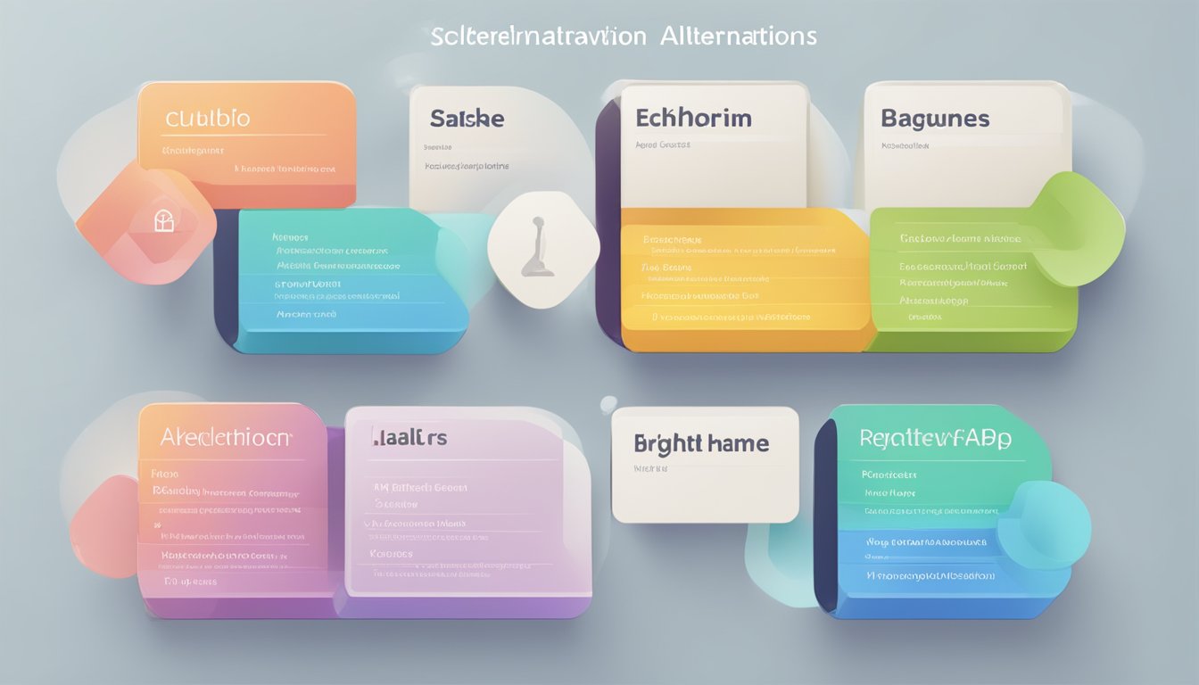 A table with six alternative options to BrightLocal, each labeled with their respective names and key features