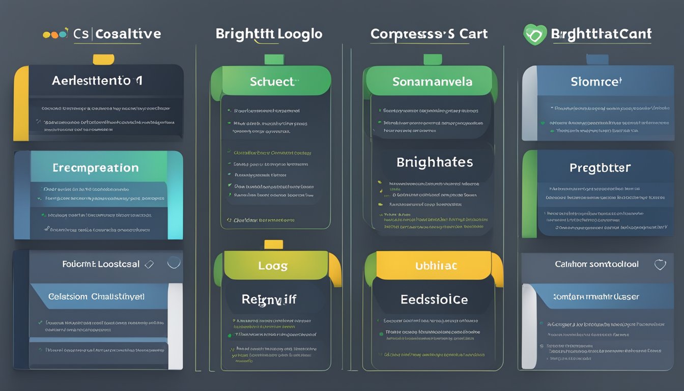 A comparison chart showing 6 alternatives to BrightLocal, with logos and key features listed for each option