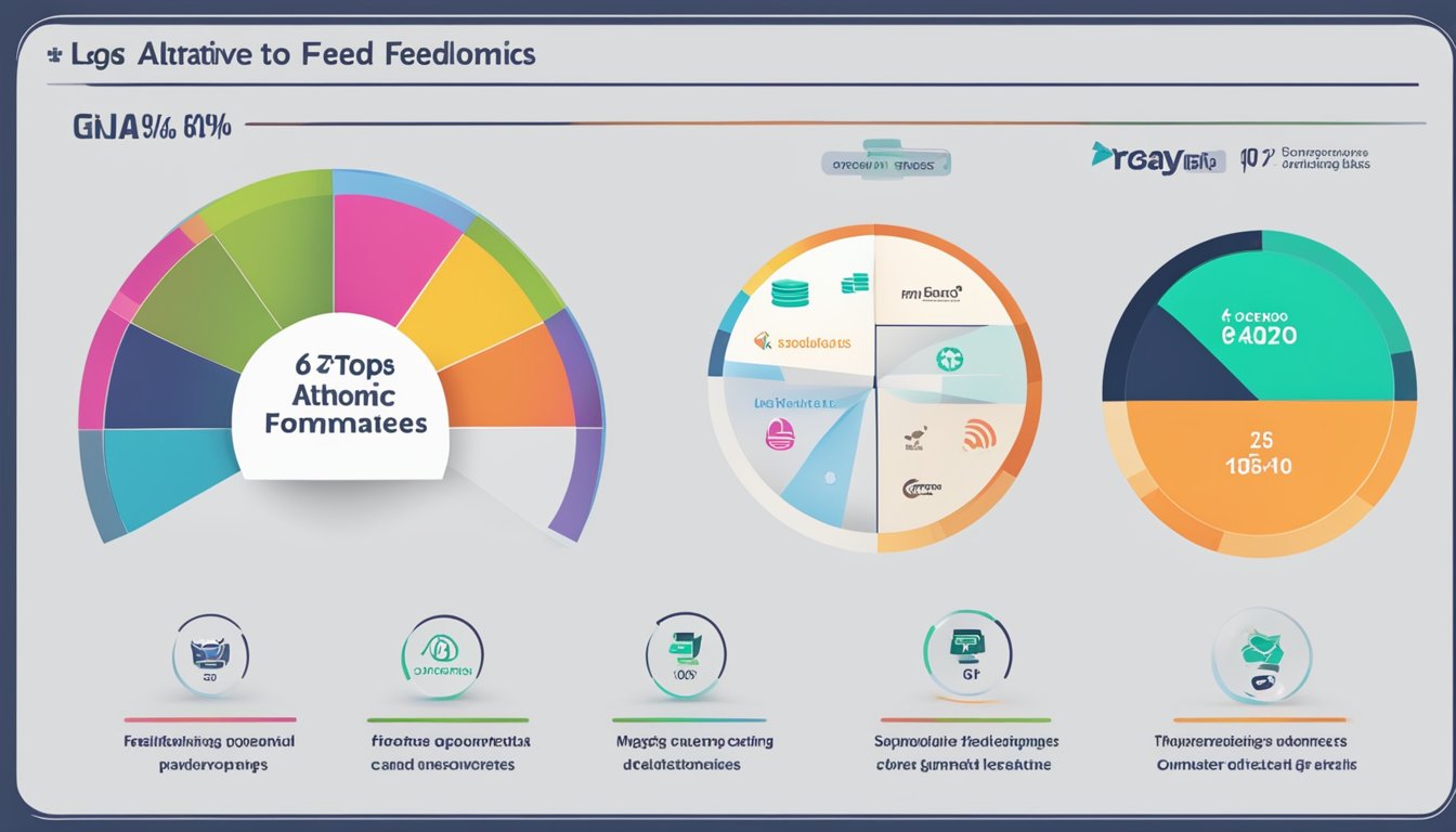 A computer screen displaying the logos of 6 top alternatives to Feedonomics, with a chart comparing their features and prices