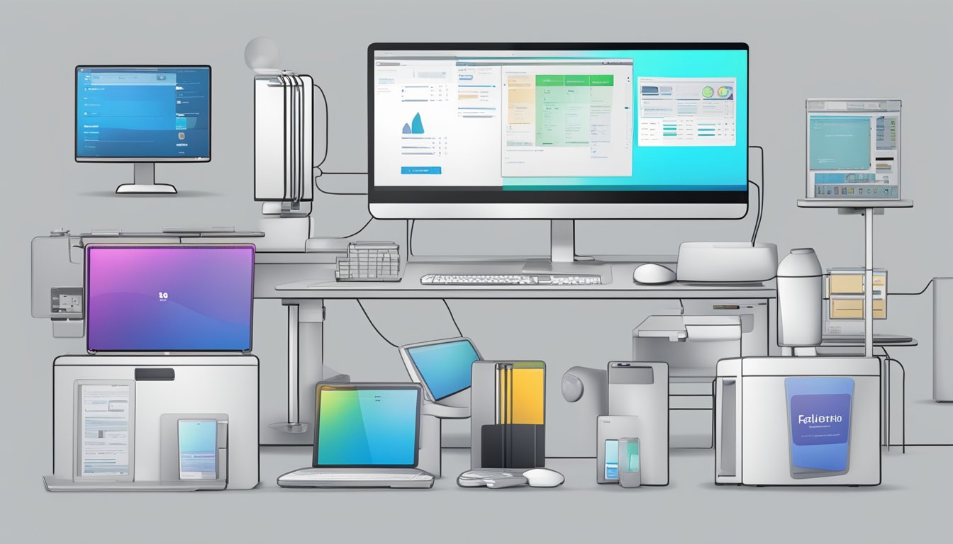 A table with 6 different products next to a computer showing the Helium 10 website.</p><p>Each product is labeled with its name and features