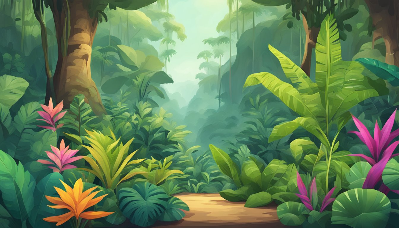 A jungle with 7 unique plants, each representing an alternative to Jungle Scout.</p><p>The plants are vibrant and diverse, showcasing the variety of options available