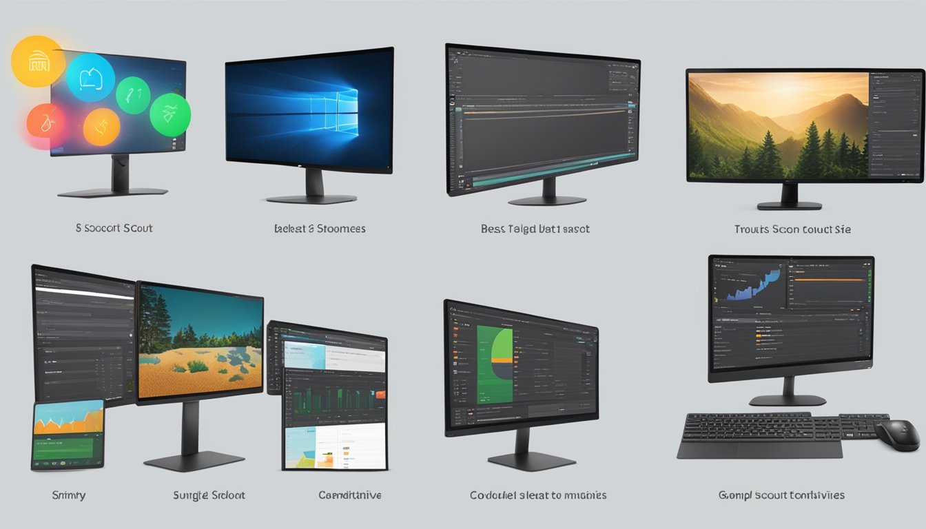 A computer screen displaying "IO Scout: The 7 Best Alternatives to Jungle Scout" with various product images and comparison charts