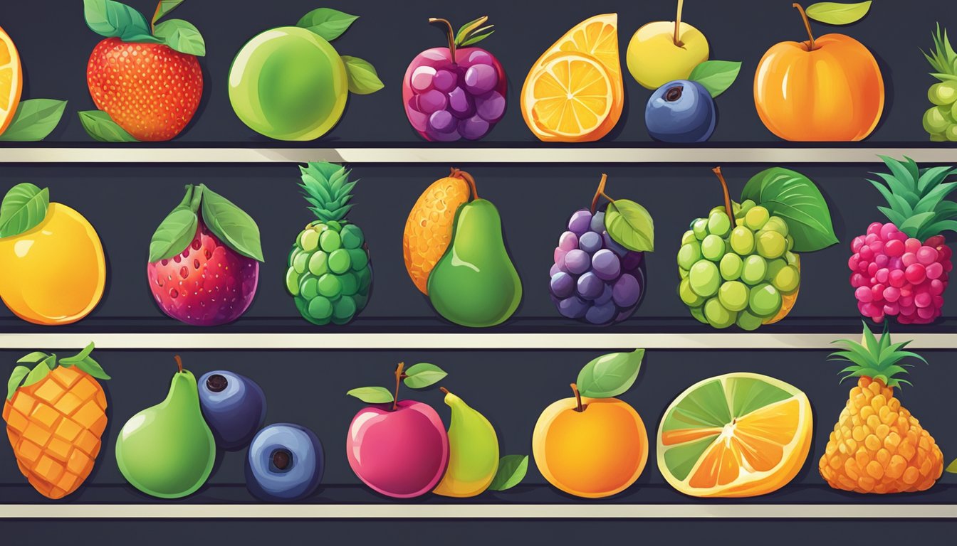 A colorful array of 7 vibrant fruit characters, each representing an alternative to ChannelAdvisor, stand proudly in a row, showcasing their individuality and uniqueness