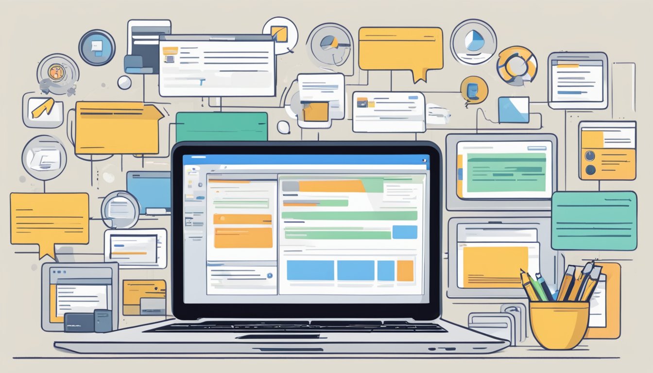 A laptop surrounded by various browser tabs, each displaying different keyword research tools.</p><p>A notepad with alternative options listed next to it