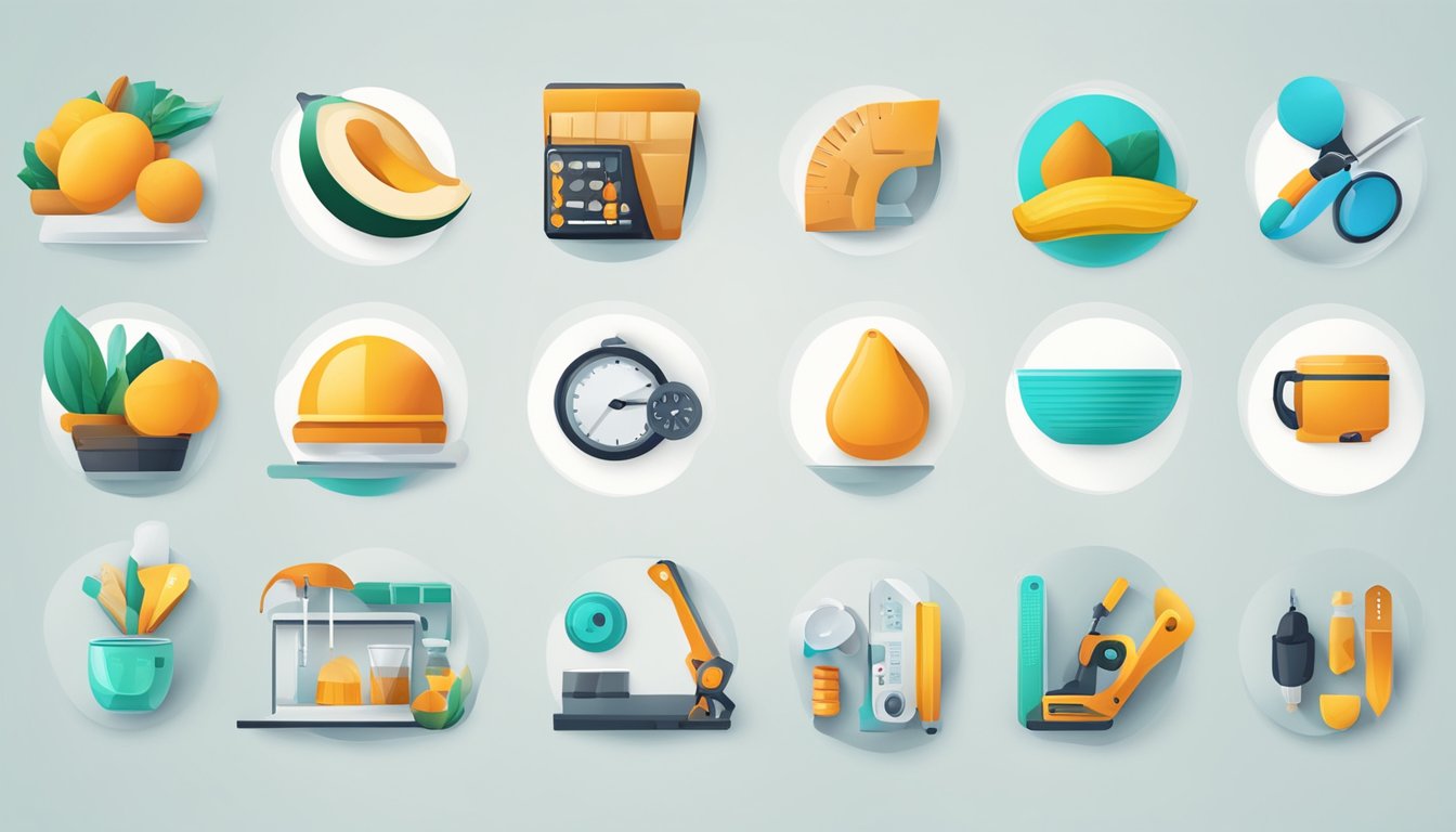 A vibrant infographic showing 8 unique icons representing alternative tools to Mangools, arranged in a visually appealing and organized layout