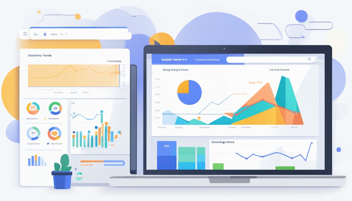 The scene depicts a computer screen displaying a comparison of Similarweb and Google Trends.</p><p>Charts and graphs are visible, with a search bar at the top