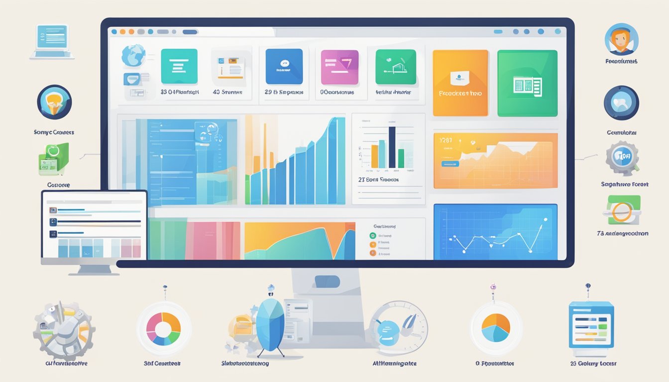 A computer screen displaying a comparison chart between Moz Pro and Similarweb, surrounded by icons representing alternative tools