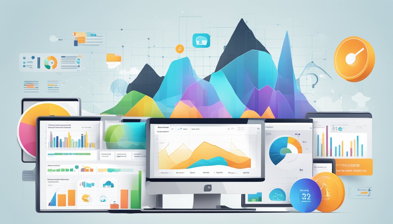 A colorful array of digital graphs and charts, showcasing data on web traffic and user behavior, with the Quantcast logo prominently displayed