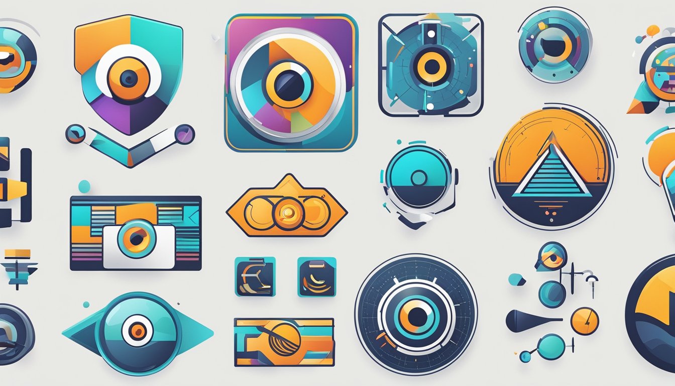 A lineup of five vibrant, eye-catching logos for alternative video analytics tools, each with a bold and distinctive design