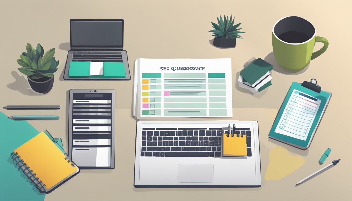 A desk with a computer, notebook, and pen.</p><p>A checklist titled "5 Best Alternatives to Squarespace SEO" is visible on the notebook