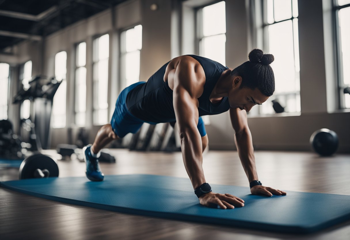 A person follows a fitness routine safely and effectively, incorporating various exercises and maintaining proper form