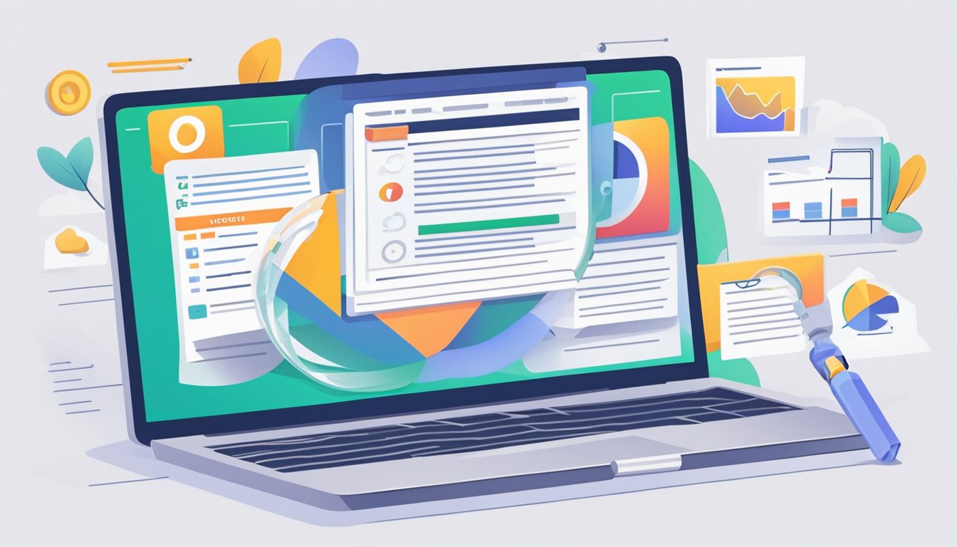 A laptop displaying a website's homepage with a checklist of 10 steps for a comprehensive SEO audit.</p><p>A magnifying glass hovers over the screen, highlighting the importance of technical SEO essentials for small business websites