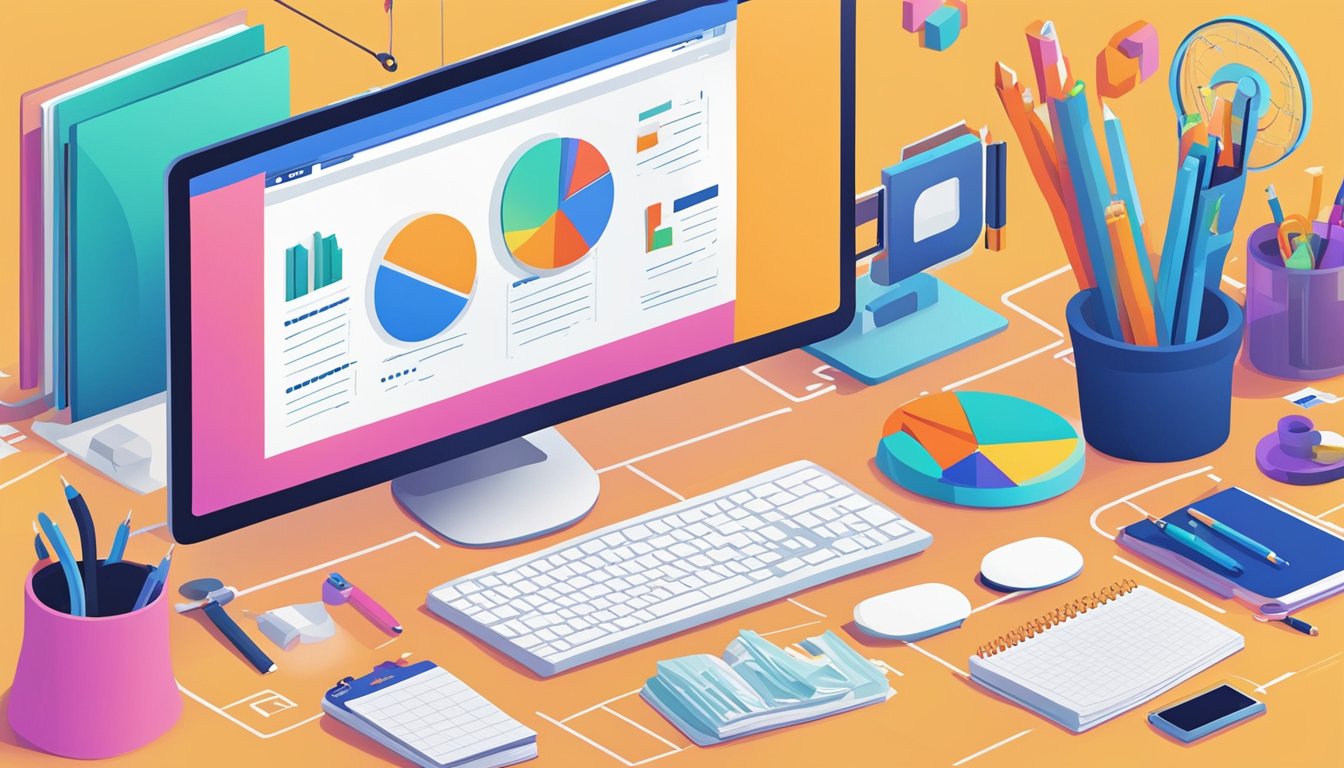 A computer screen displaying Ahrefs 8 Best SEO Tools for Nonprofits, surrounded by office supplies and a notepad with SEO notes