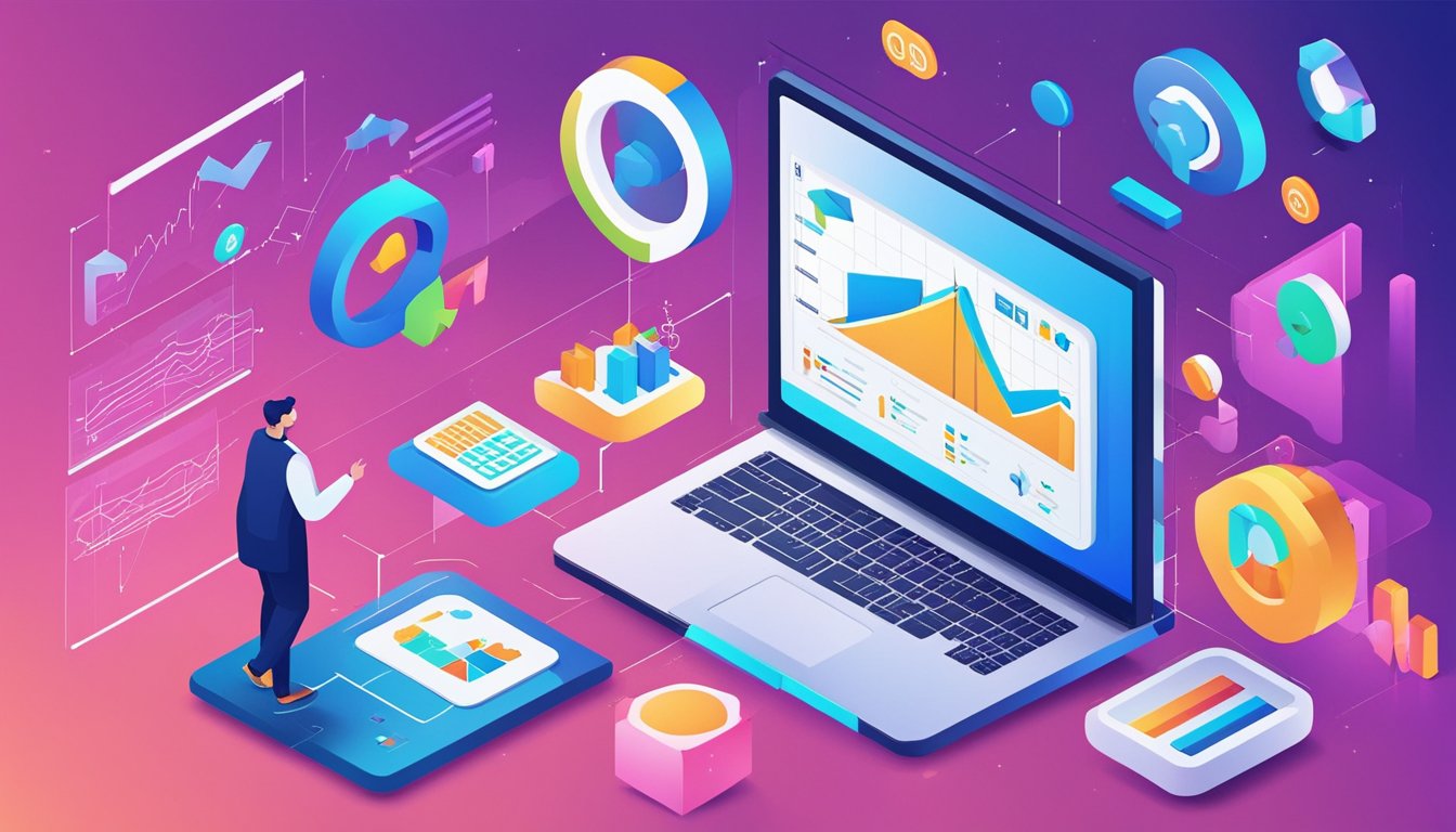 An AI-powered tool analyzes SEO techniques for B2B websites.</p><p>Data visualizations and charts display on a computer screen