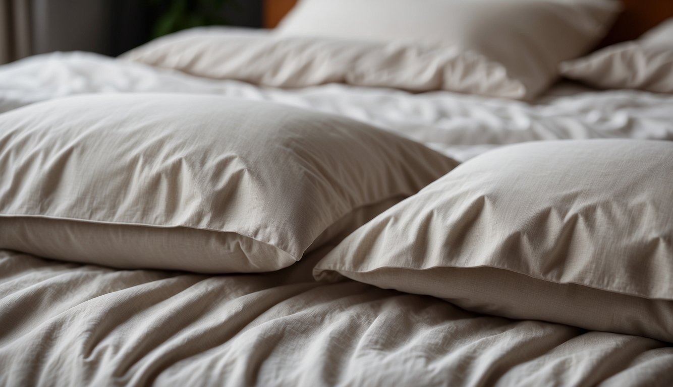 A crisp Orkney linen duvet cover lies next to a soft cotton duvet cover. Both are neatly arranged, inviting comparison