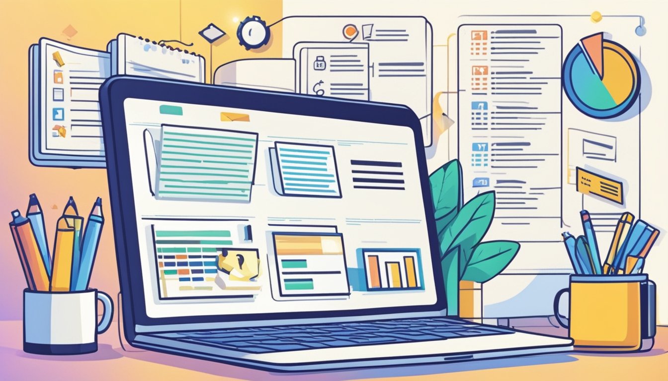 A computer screen displays a 12-step checklist for technical SEO analysis.</p><p>A notepad and pen sit nearby for note-taking.</p><p>A website interface is visible in the background