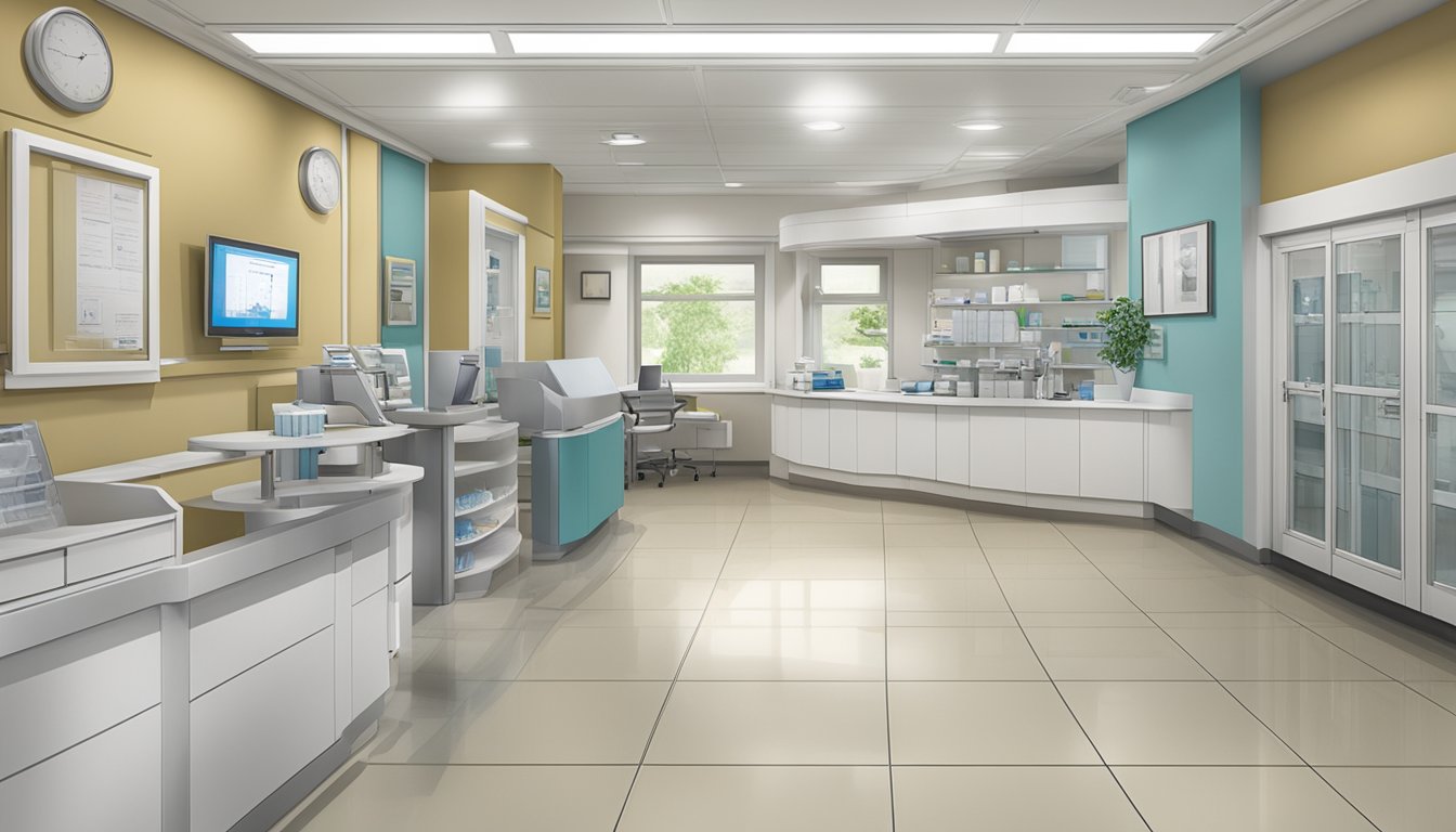 A modern medical clinic with a sign reading "Orchard Heart Specialist Clinic | SG Cardiologist" and contact information for Dr. Tan Svenszeat. Operating hours are displayed prominently