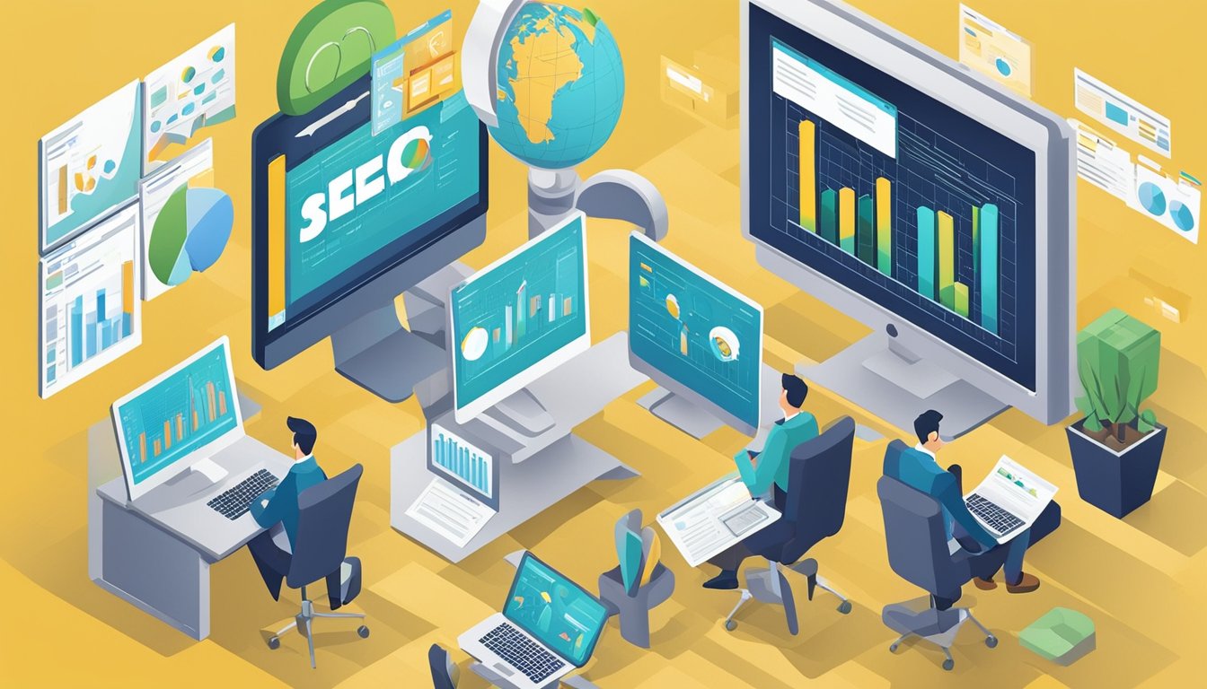 A group of local accountants monitor their competitors' SEO strategies on computer screens.</p><p>The screens display data and charts related to 11 effective SEO strategies for local accountants