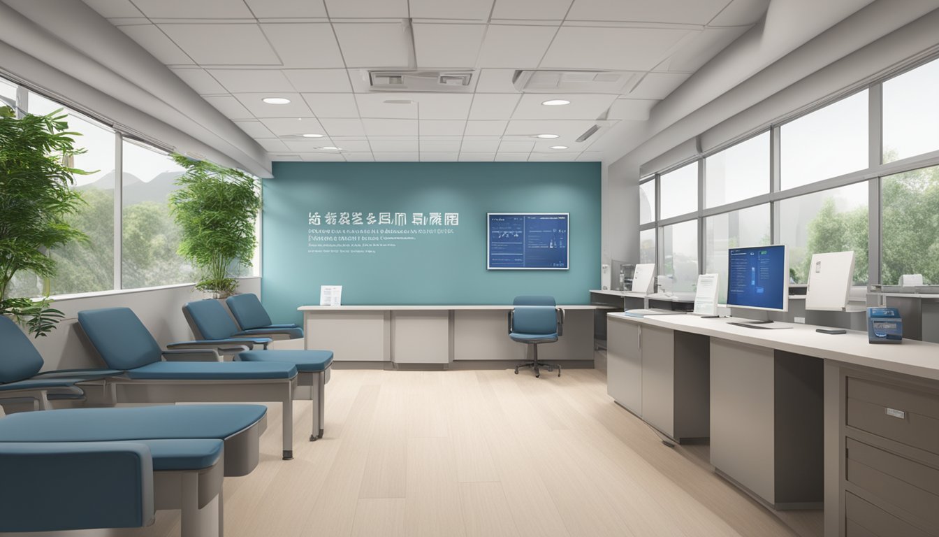 A modern cardiology clinic with Dr. Lau Yung Sang's name prominently displayed. Operating hours and contact information are clearly visible