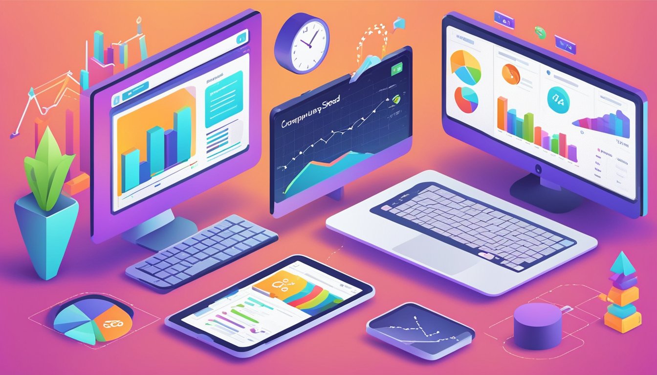 A computer screen displays website speed metrics and optimization tips.</p><p>Graphs show improvement over time