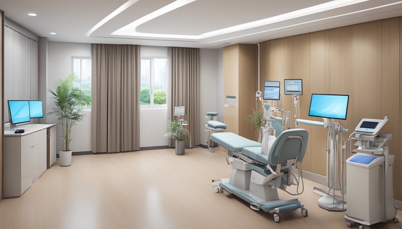 A modern clinic with state-of-the-art equipment and a calming atmosphere, located within Tan Tock Seng Hospital