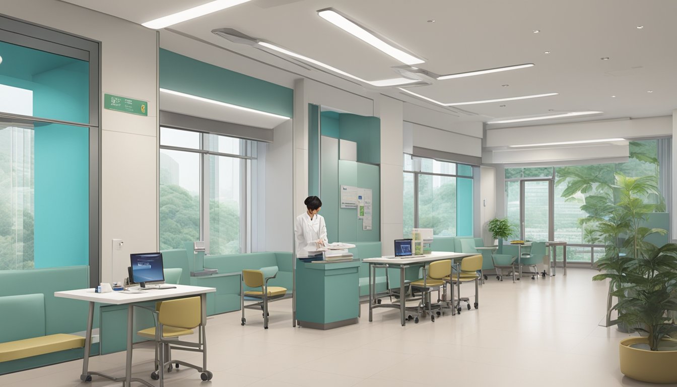 A bright, modern clinic at Tan Tock Seng Hospital, with clear signage for Dr. Tan Li Wei, SG Cardiologist. The operating hours are prominently displayed