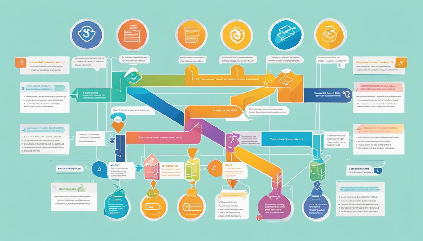 A flowchart showing 9 steps for a comprehensive SEO audit checklist for membership sites, with each step clearly labeled and connected in a logical sequence