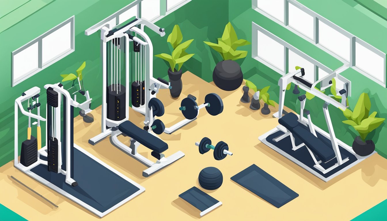 A gym with high-quality images of fitness equipment and exercises, optimized for SEO, displayed on a website