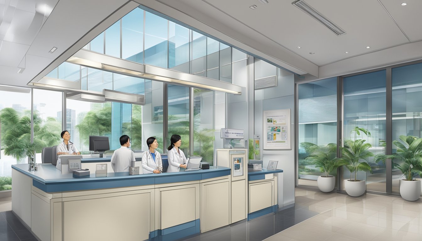 A modern clinic with the sign "Dr Lau Kean Wah - LD Heart Clinic Pte Ltd | SG Cardiologist" prominently displayed