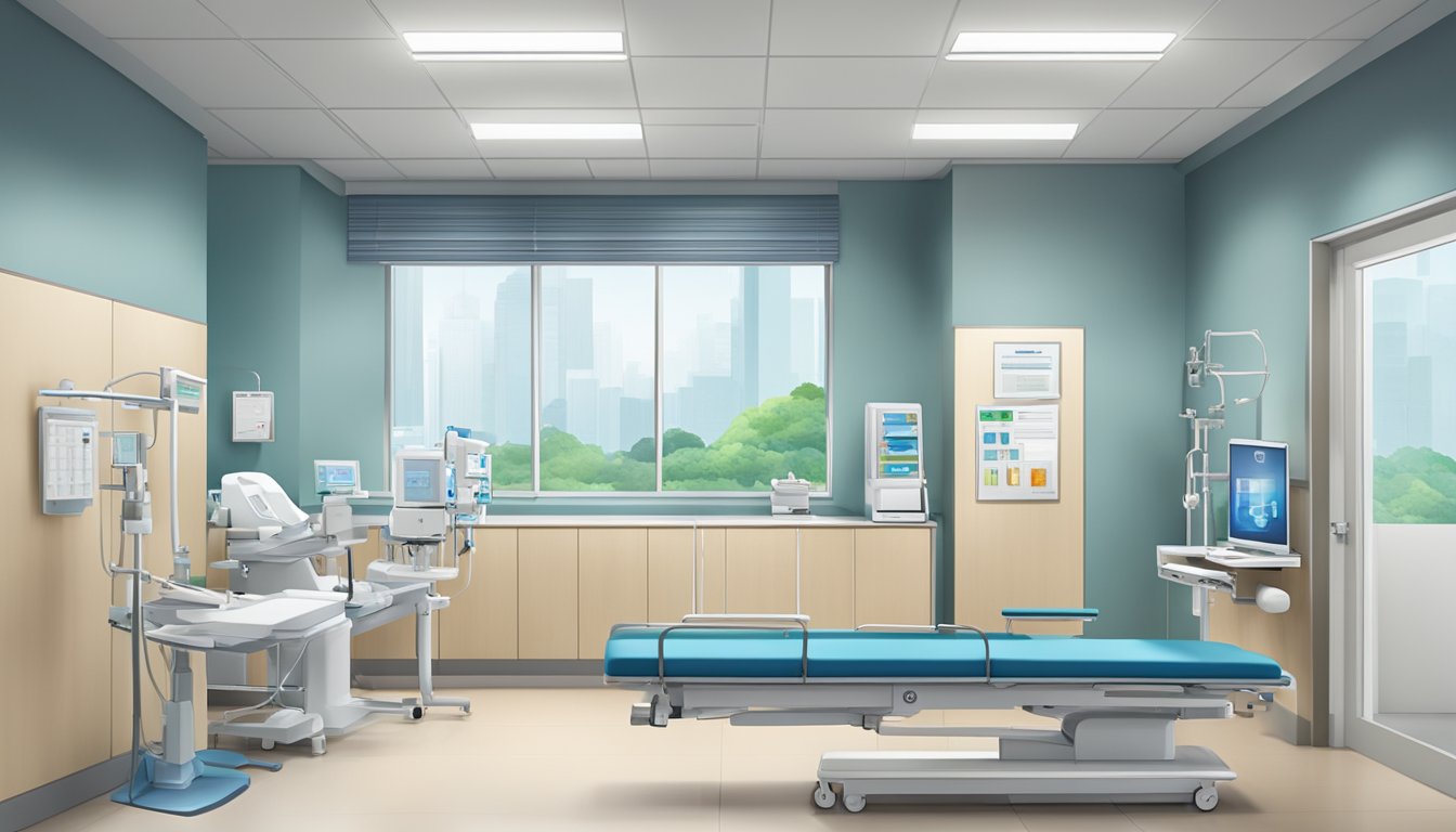 A modern, clean clinic interior with medical equipment and a prominent sign reading "LD Heart Clinic Pte Ltd"