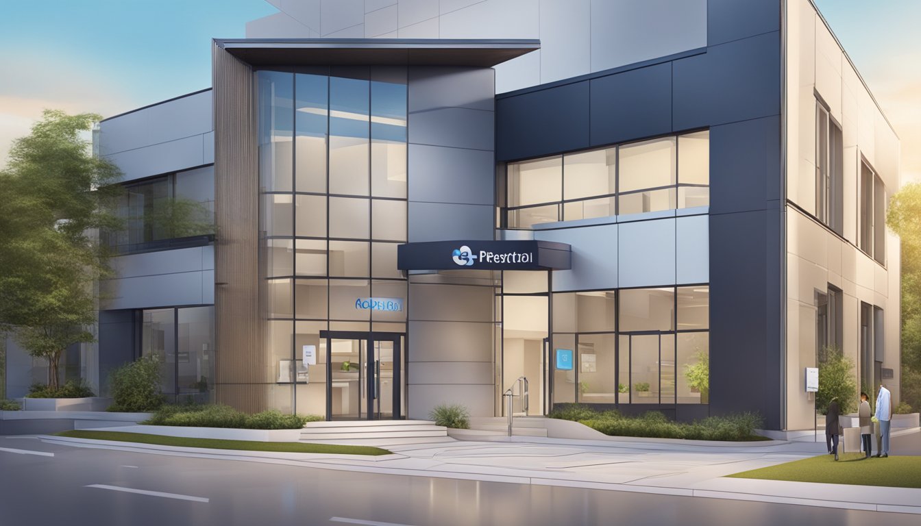 A modern clinic exterior with prominent signage and a welcoming entrance
