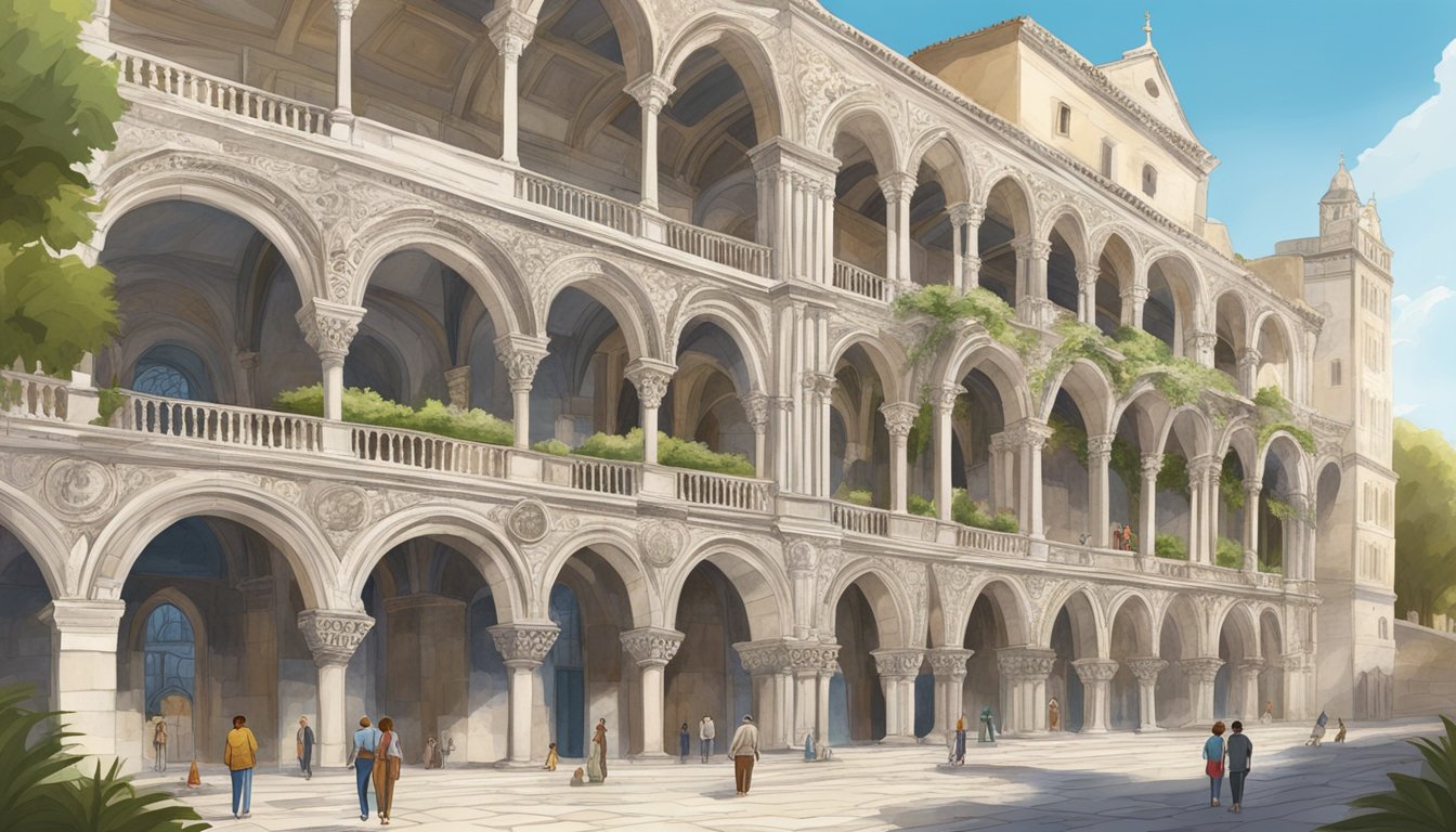 Diocletian's Palace in Split, Croatia features intricate architectural elements, including columns, arches, and ornate carvings