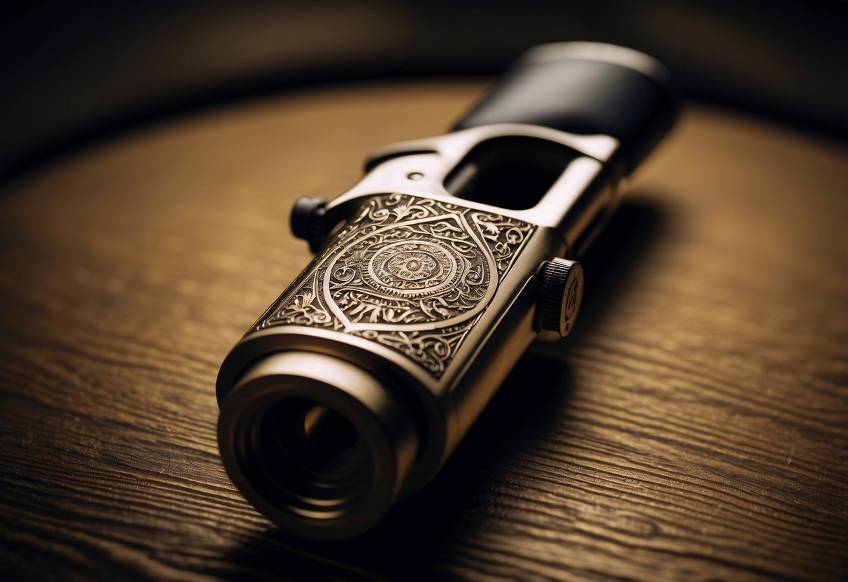 A laser precisely etches intricate designs onto a firearm, creating a personalized and customized engraving