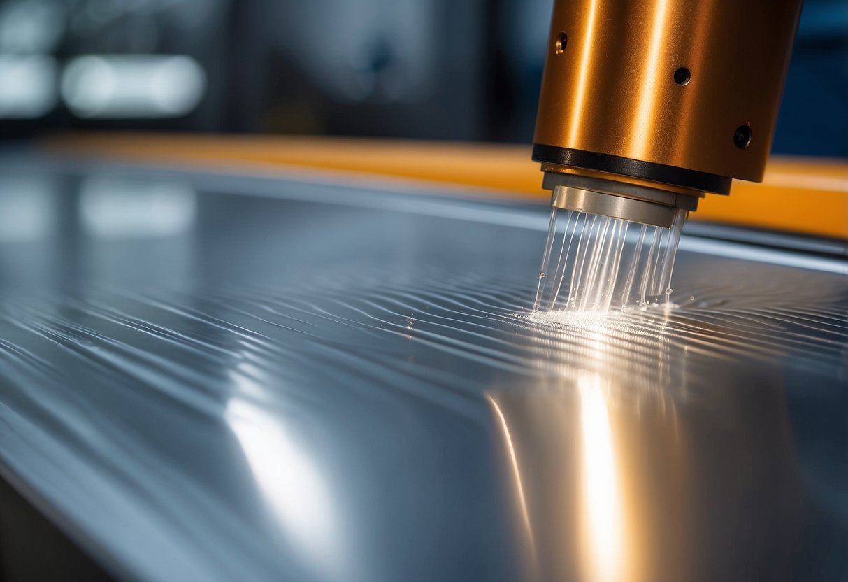 Aluminum sheet being cleaned and coated with protective film before laser etching