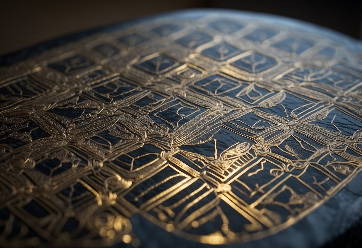 Laser beam etching intricate patterns onto smooth stone surface