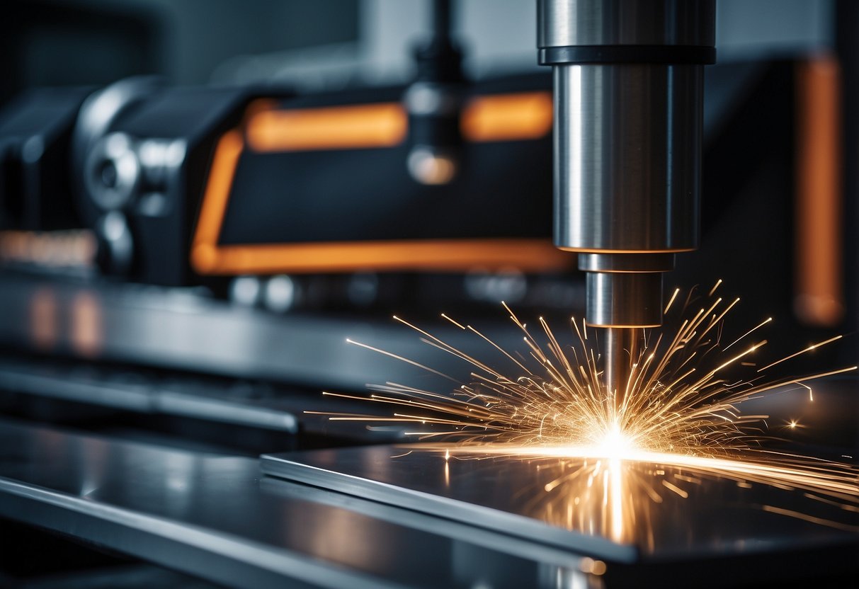 Steel being precisely etched by a high-powered laser with speed and accuracy