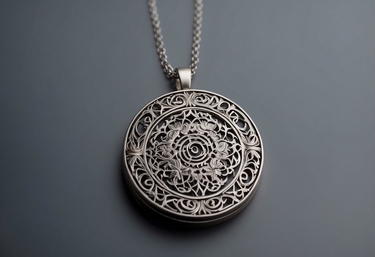 A jewelry laser engraver etches intricate designs onto a silver pendant, emitting a precise beam of light as it moves across the metal surface. The machine hums softly, creating a mesmerizing display of craftsmanship