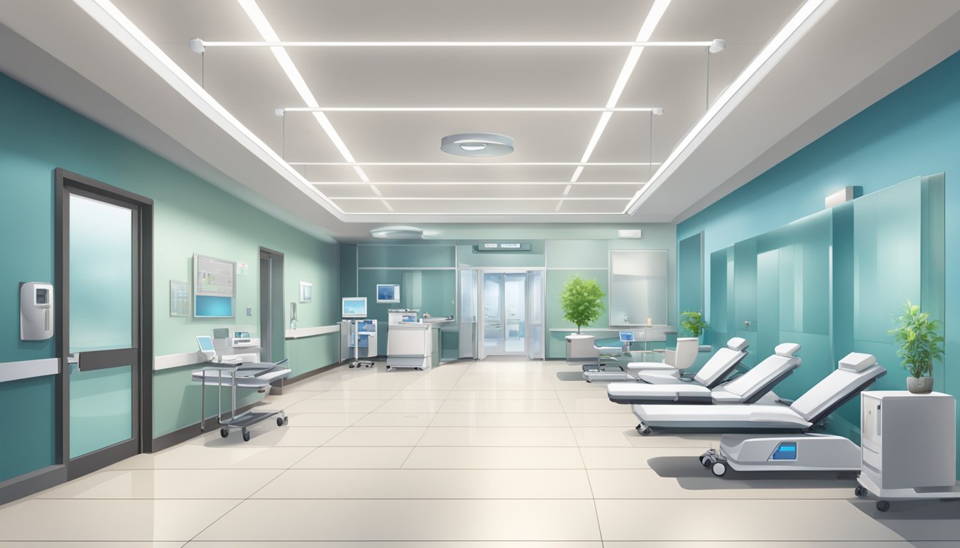 A modern hospital clinic with a welcoming reception area and state-of-the-art medical equipment