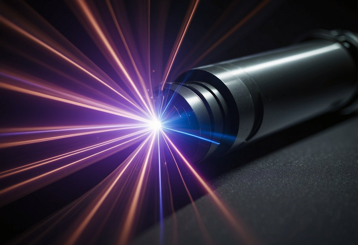 A laser beam interacts with a material, causing it to change color and texture through engraving