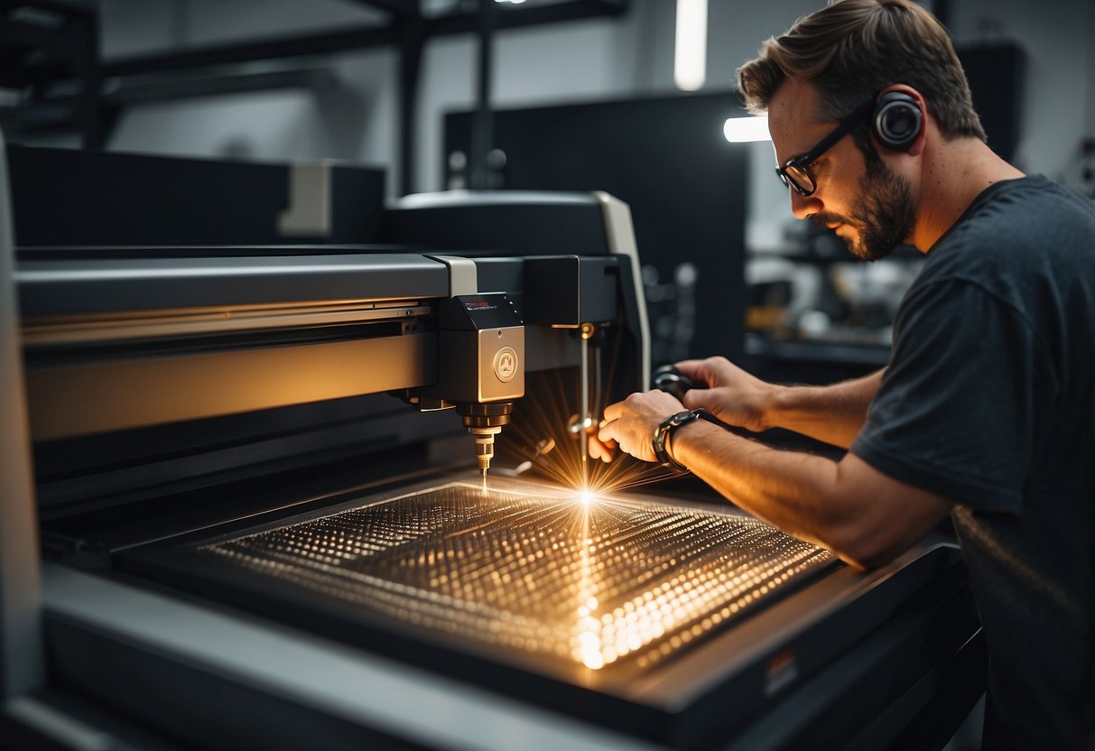 A small business owner operates a high-quality laser cutter with precision and efficiency. The machine cuts through materials with ease, showcasing its reliability and effectiveness for small business operations