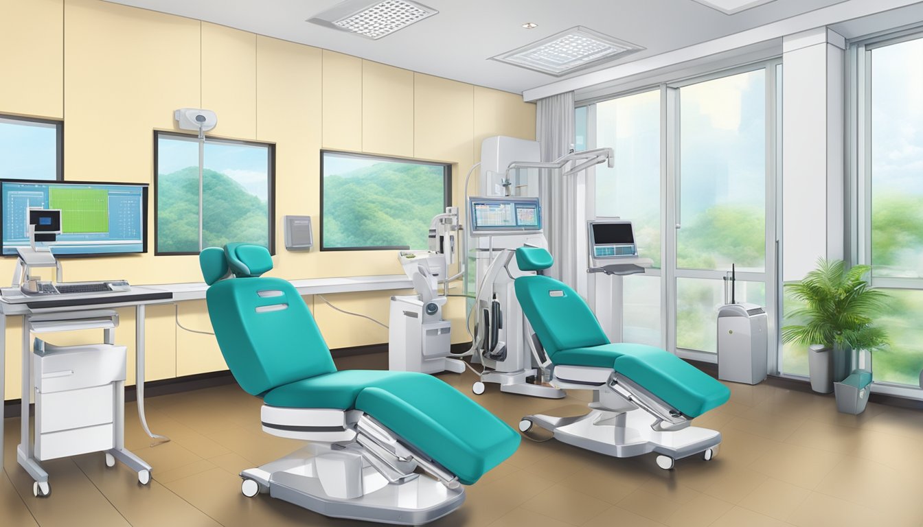 A modern, well-lit cardiologist's clinic at Tan Tock Seng Hospital, with medical equipment and comfortable seating