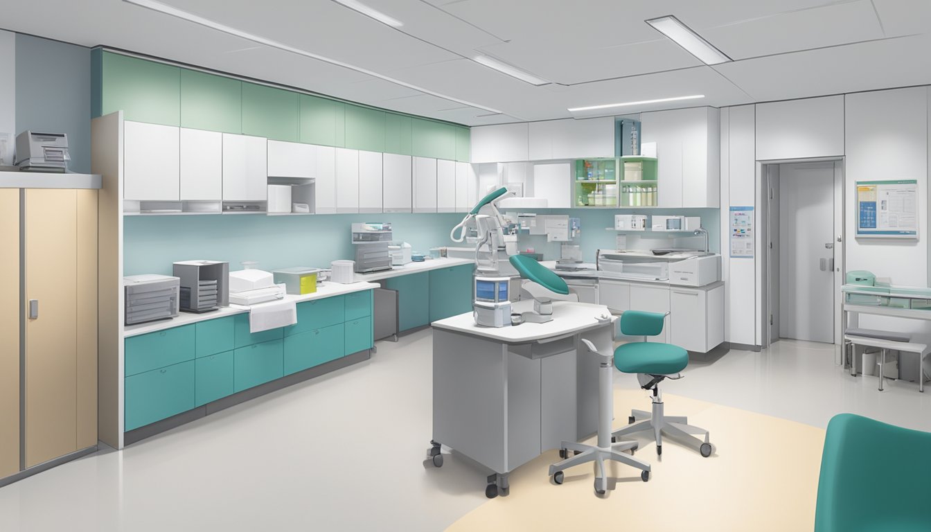 A modern, well-equipped heart clinic within Farrer Park Hospital, with Dr. Chan's name prominently displayed