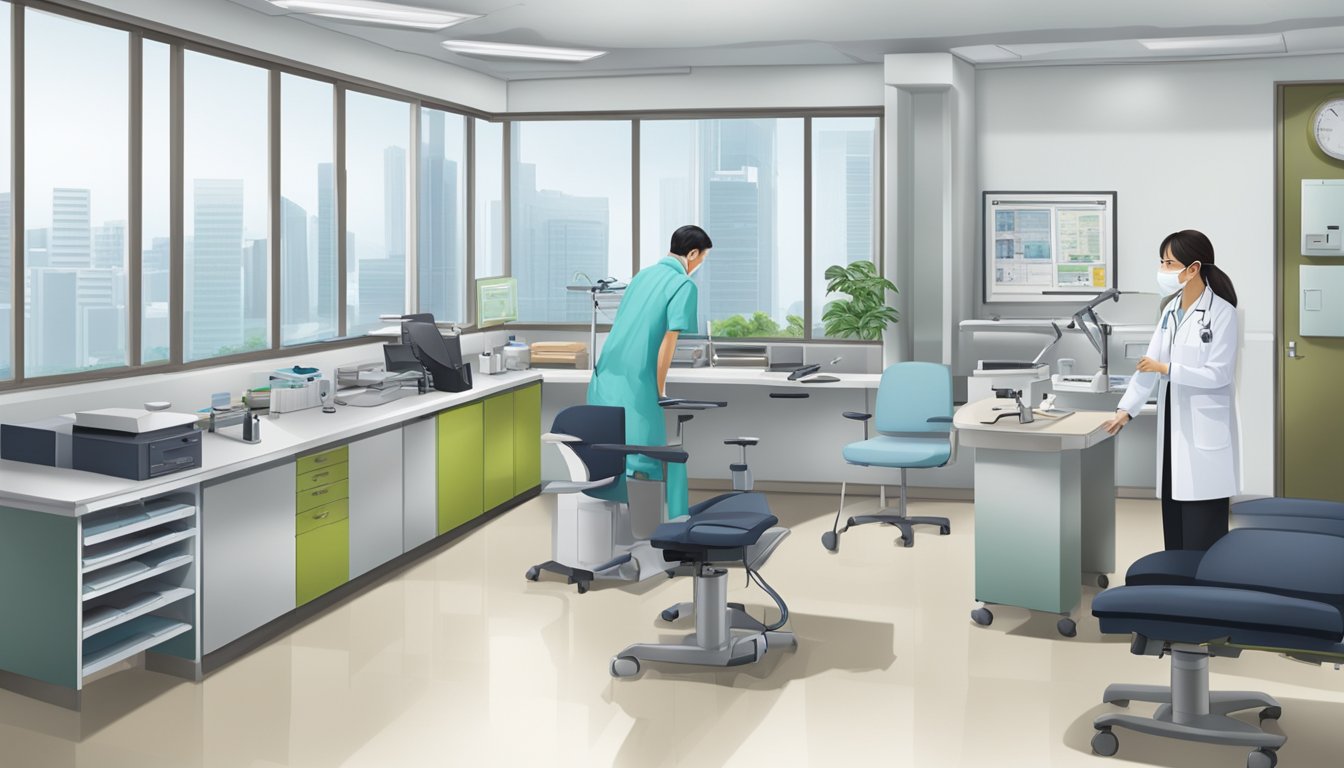 A cardiologist's office at Tan Tock Seng Hospital, featuring medical equipment and a professional work environment