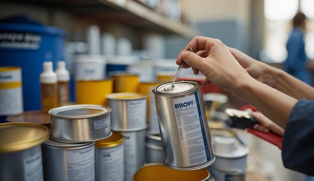 A person selects paint and primer for powder coated metal