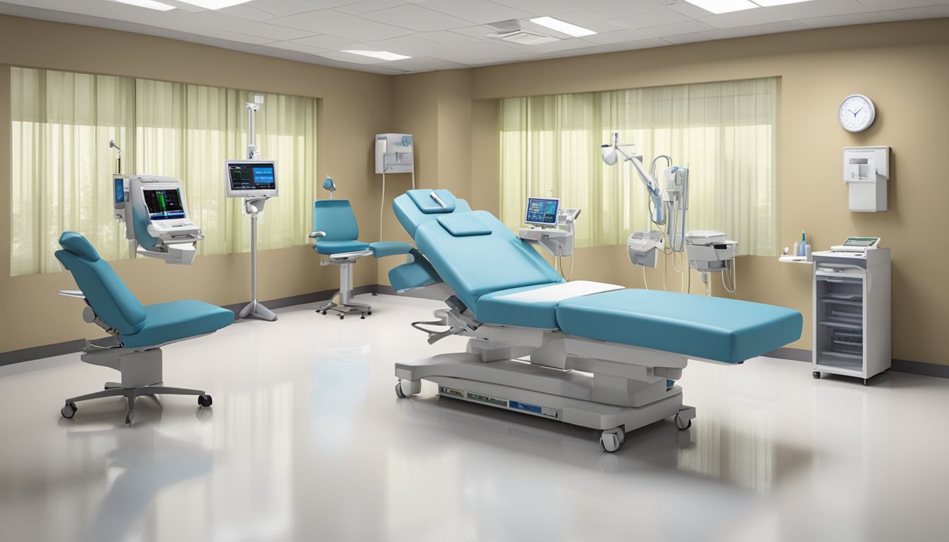 A modern, spacious cardiac centre with state-of-the-art equipment and comfortable seating. The logo of Woodlands Health is prominently displayed