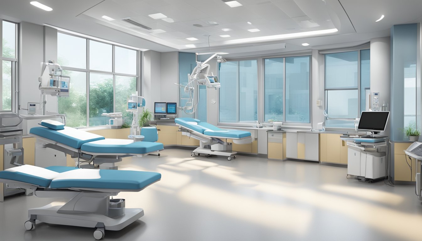 A modern, spacious cardiac center with state-of-the-art equipment and comfortable patient areas